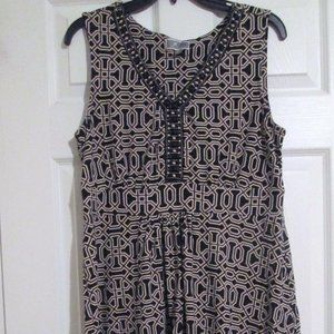 JM Collection Black Beige Geometric A-Line Dress M